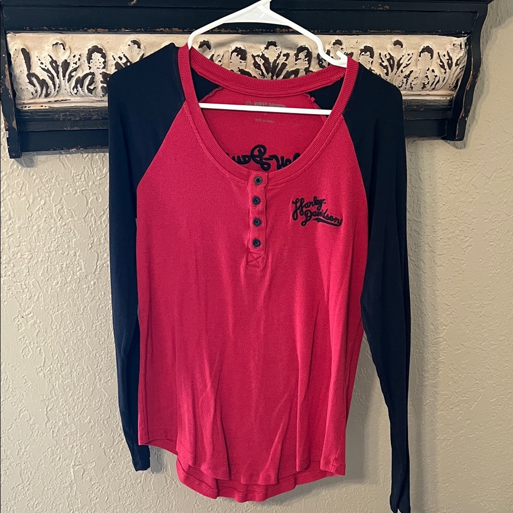 Harley-Davidson Red and Black Long Sleeve Tee